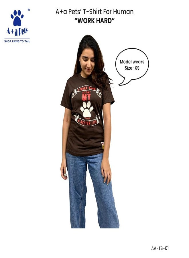 A+a Pets' Graphic Printed Premium T-Shirt for Human(Unisex) 'WH' & Pets(Dog & Cat) 'Nice' | Half Sleeve Round Neck | Light Weight Costumes | Cotton (Human - M, Pet - 5XL, BrownH & BrownP) - Image 2
